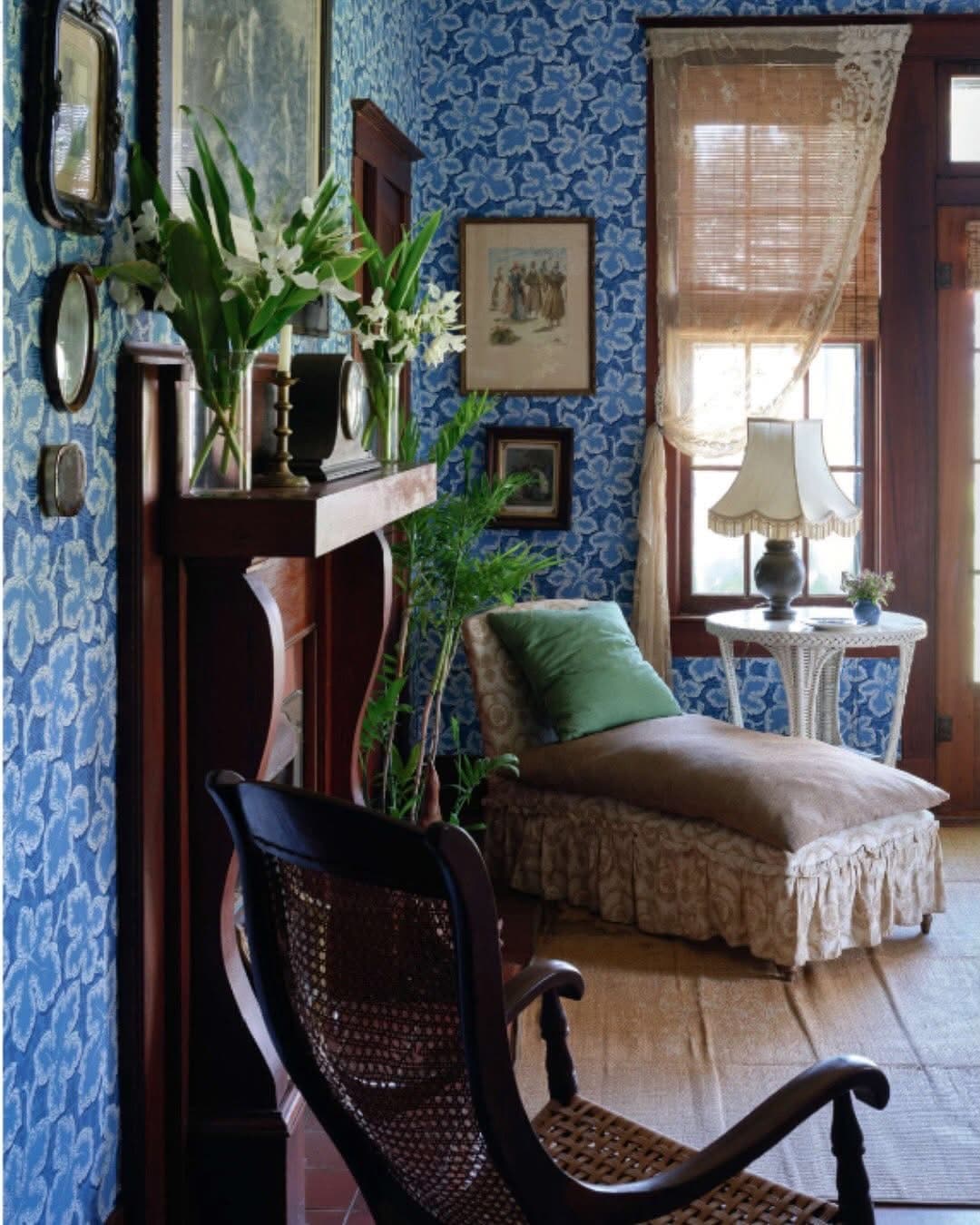 Wallpaper installation by Lauren Buckholtz featured in Garden & Gun magazine